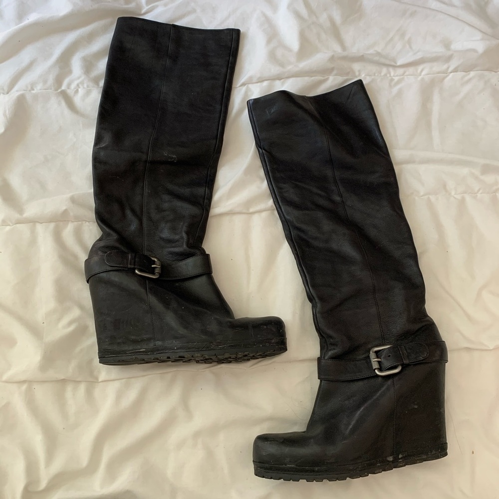 Vera Wang Lavender Leather High Wedge Boots
